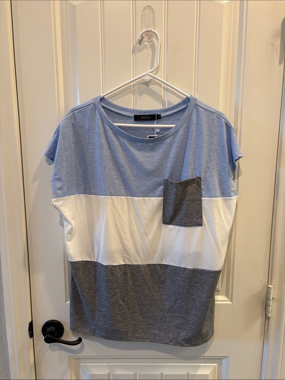 Colorblock Short Sleeve Tee in Light Blue/White/Gray by Mi-Soe